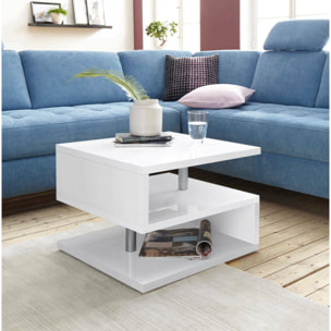 Tavolino da salotto Chanthu, Tavolino soggiorno, Mobile portaoggetti basso, Tavolino da caffè, 55x55h41 cm, Bianco lucido