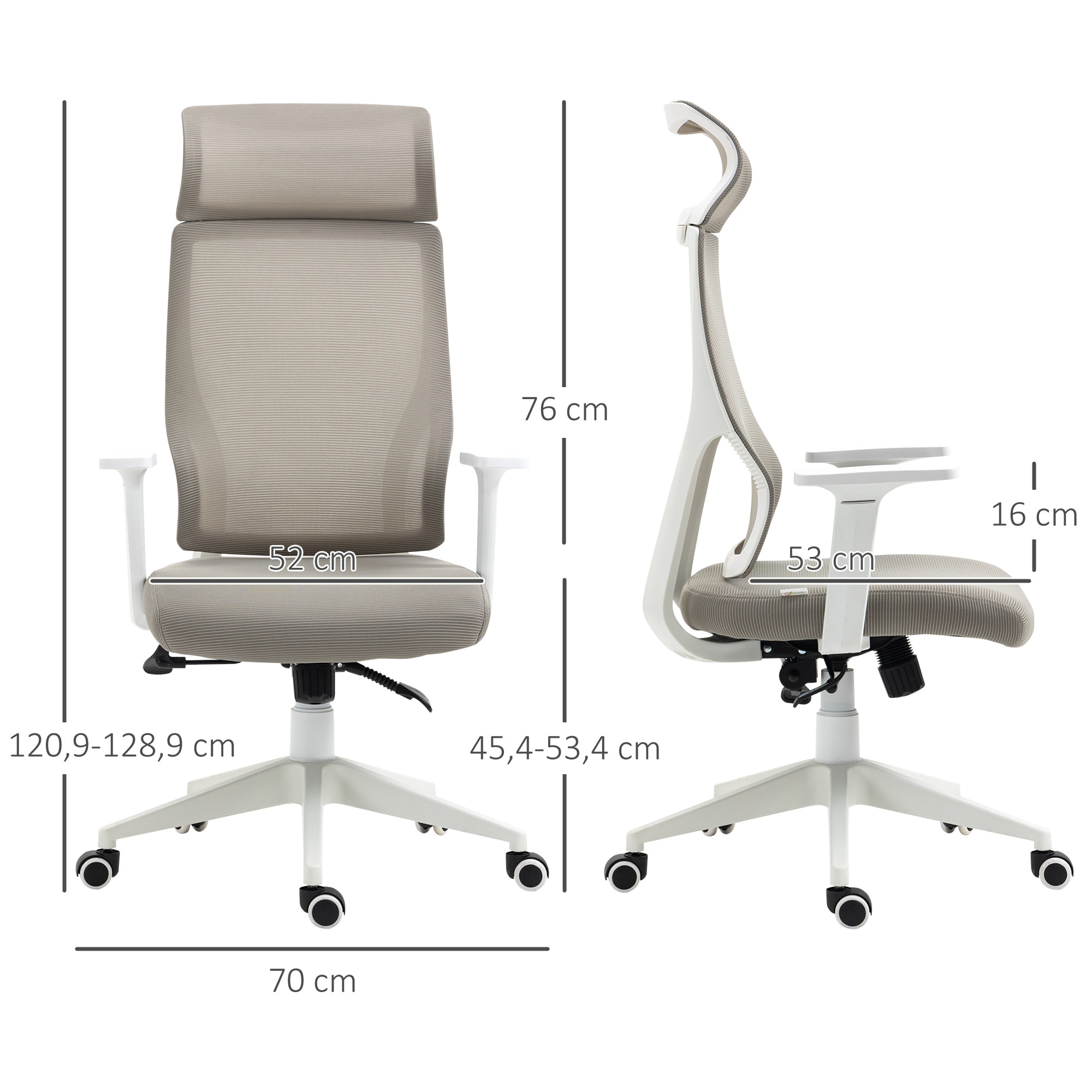 Silla de Oficina Ergonómica 64x61x120,9-128,9 cm Gris