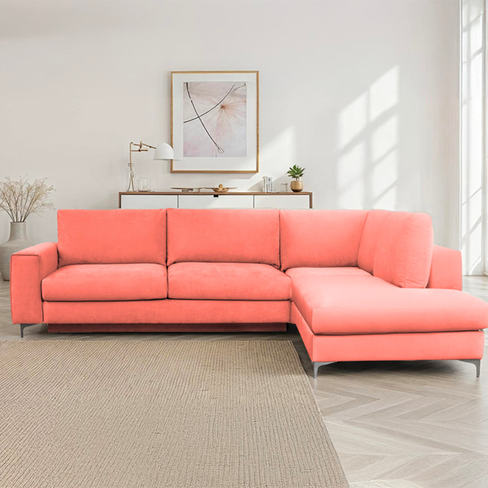 Canapé d'Angle Droit Velours Fiesole, 3 Places, Couchage Intégré, Coffre de Rangement, Housse Déhoussable