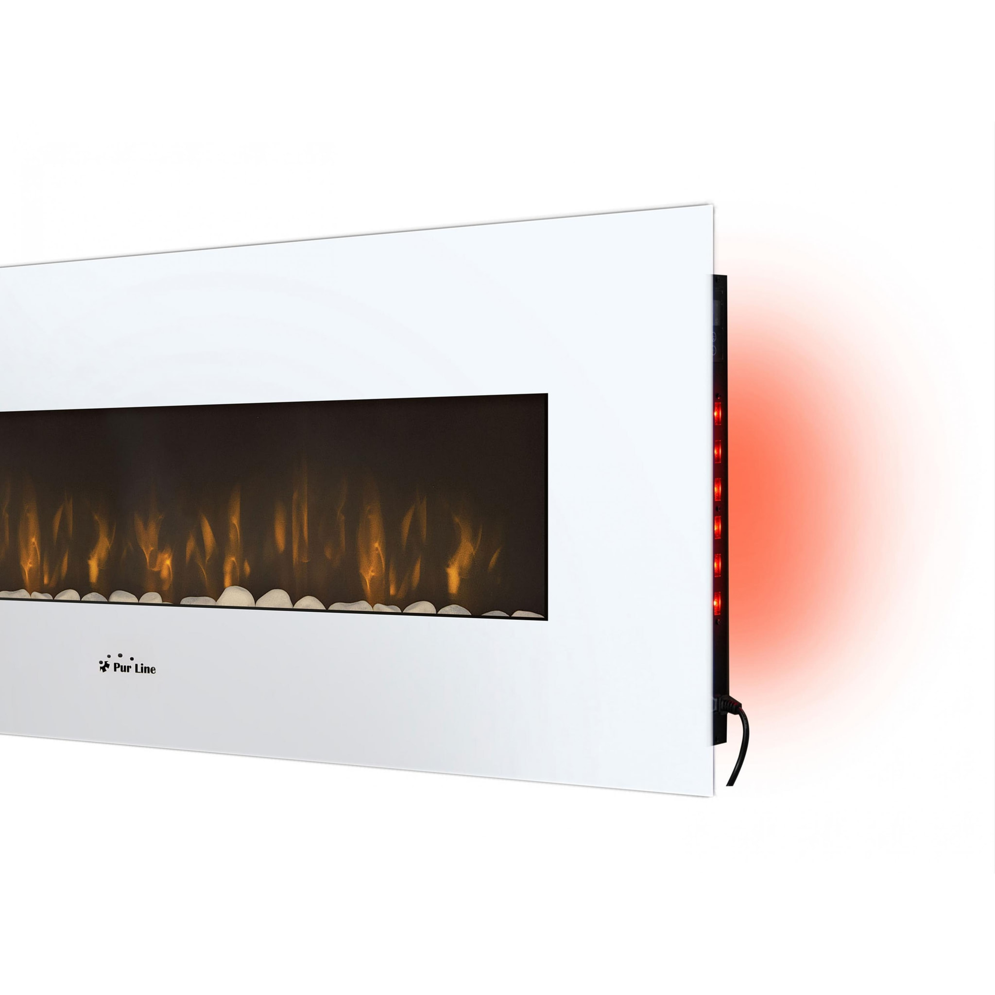 Chimenea Eléctrica Panorámica con luz LED ambiental y panel frontal blanco CHE-505 PURLINE