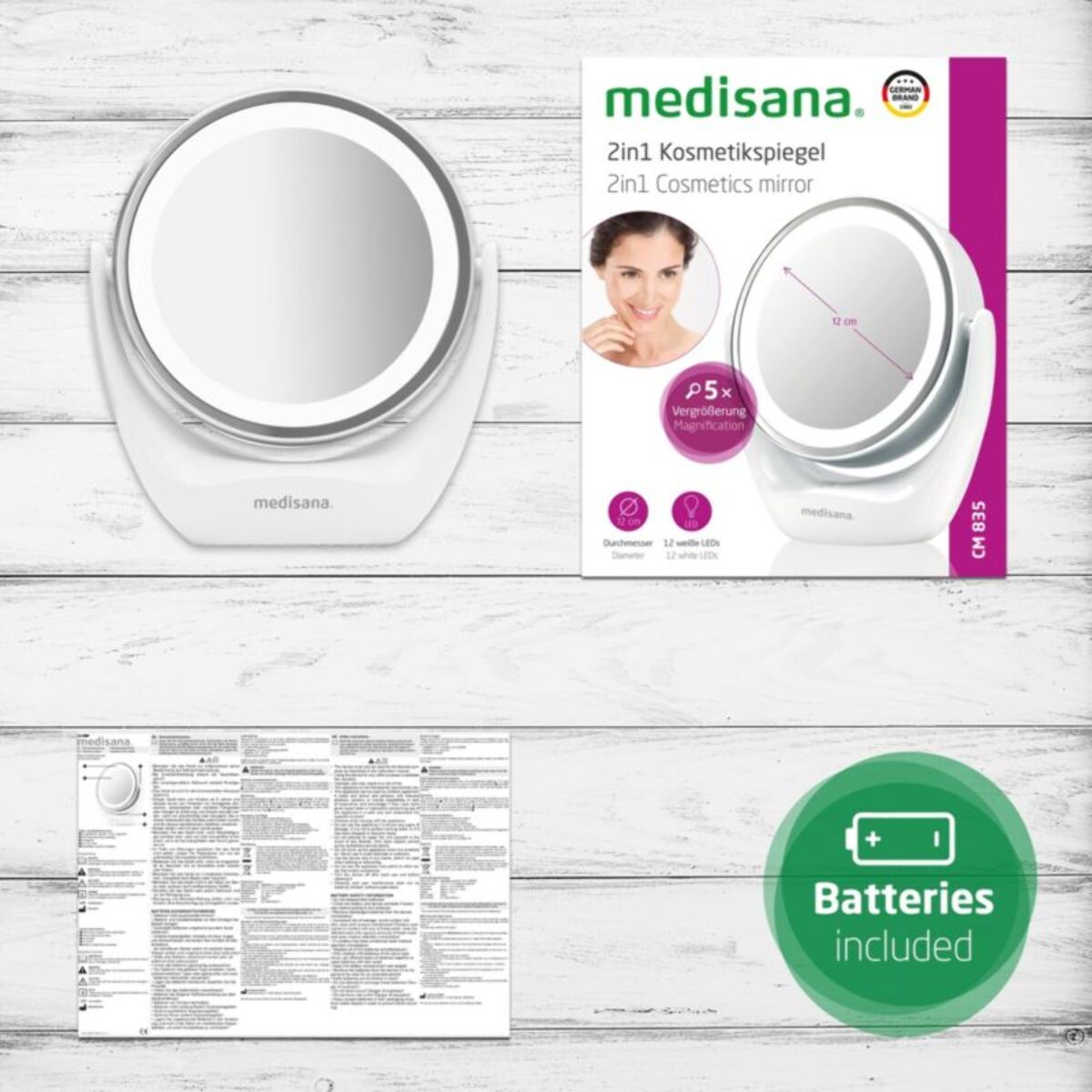 Miroir MEDISANA lumineux grossissant à piles