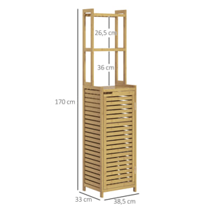 Meuble colonne salle de bain style naturel porte niche 4 étagères bambou