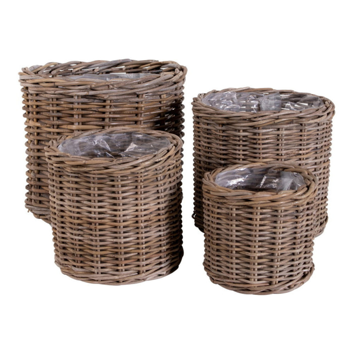 Set di 4 cesti Bogor rotondi in rattan kubu naturale - misure assortite