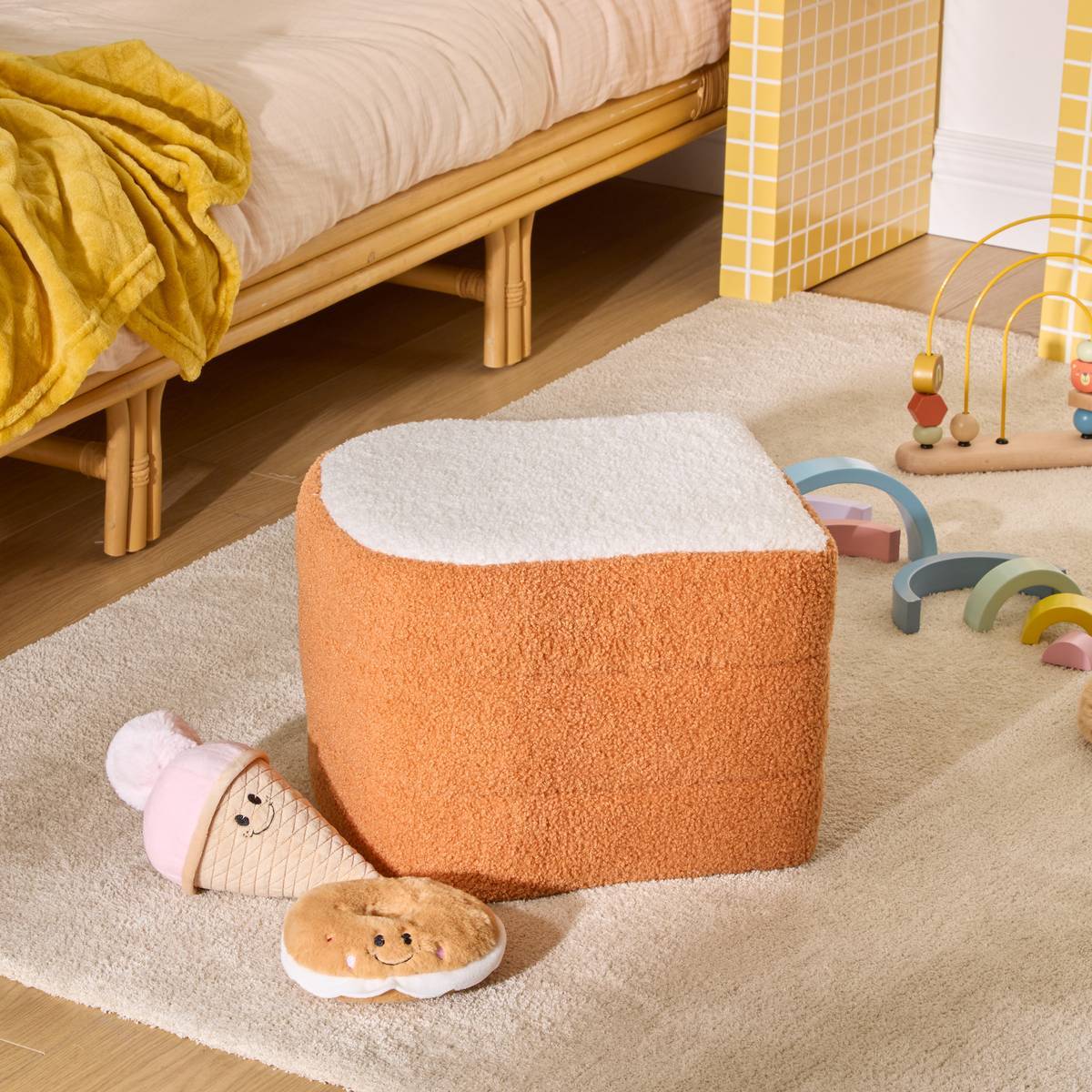 Pouf Tostie Enfant Marron et Blanc H 38 cm
