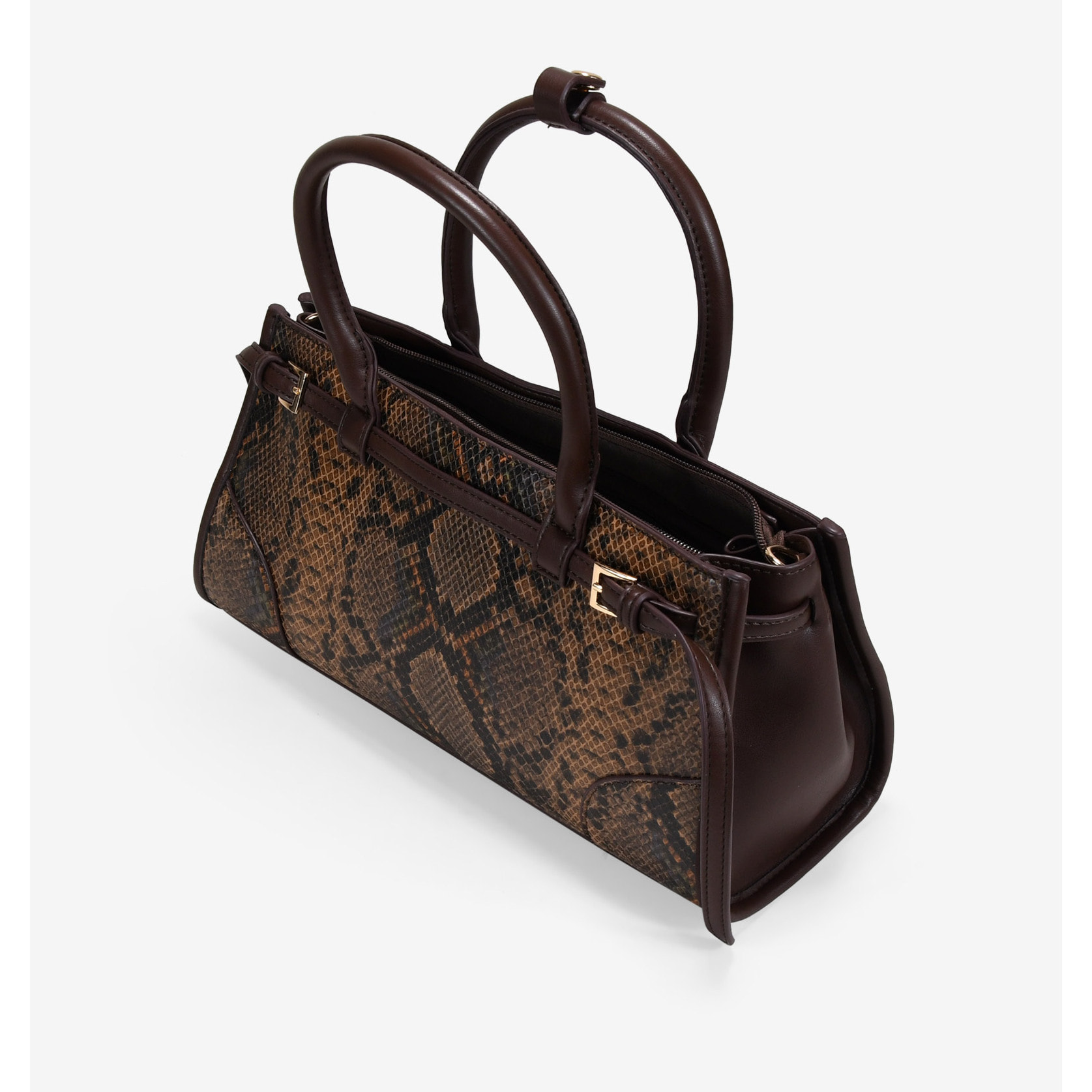 Bolso de mano serpiente con cinturón y hebillas