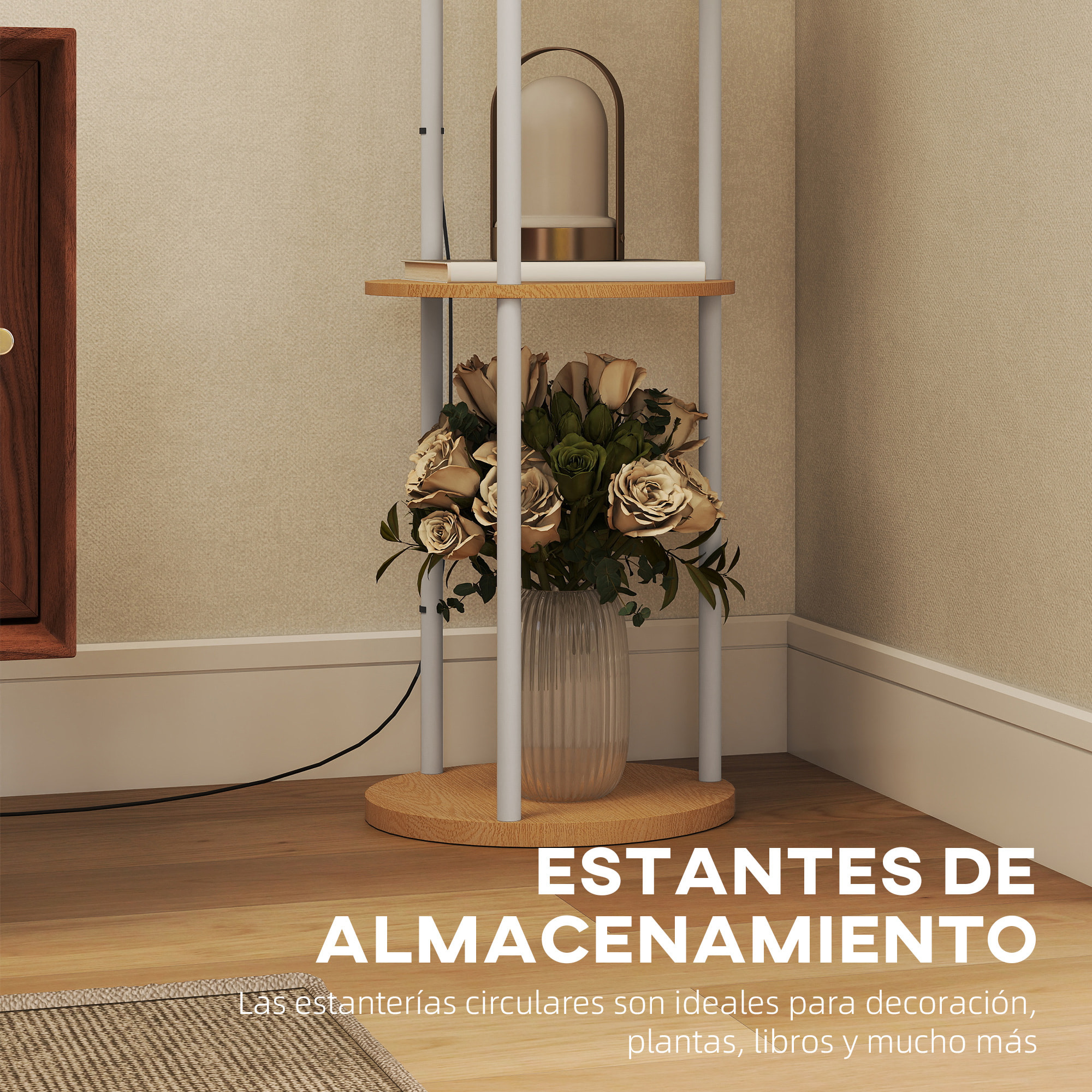 Lámpara de Pie con Estantes, Lámpara con 3 Temperaturas de Color, Control Remoto, Bombilla E27, para Salón, Dormitorio, Oficina, Natural
