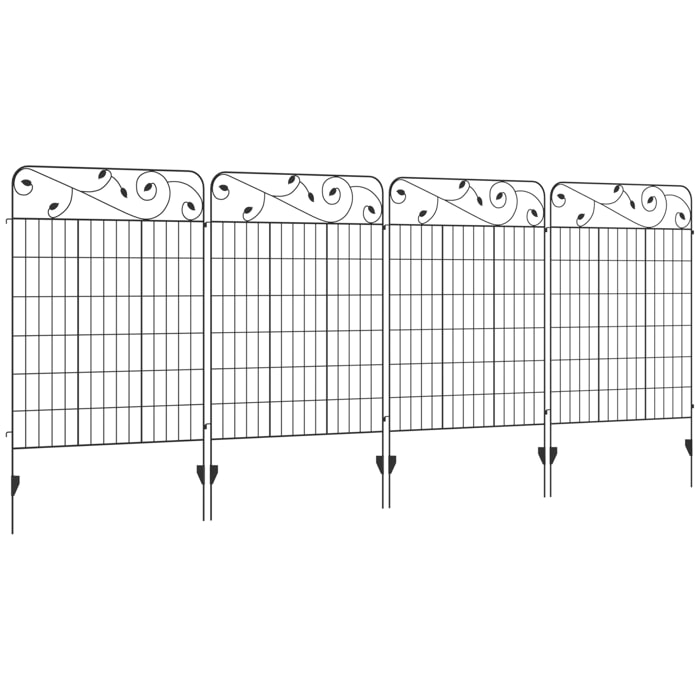 Vallas de Jardín Exterior de 4 Paneles 88x110 cm Vallas de Jardín Metálicas Vallas Decorativas con Ángulo Ajustable para Patio Terraza Negro