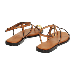 Sandalias planas mujer cognac