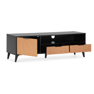 Mueble TV Denis 1 puerta y 2 cajones, color Negro/Madera