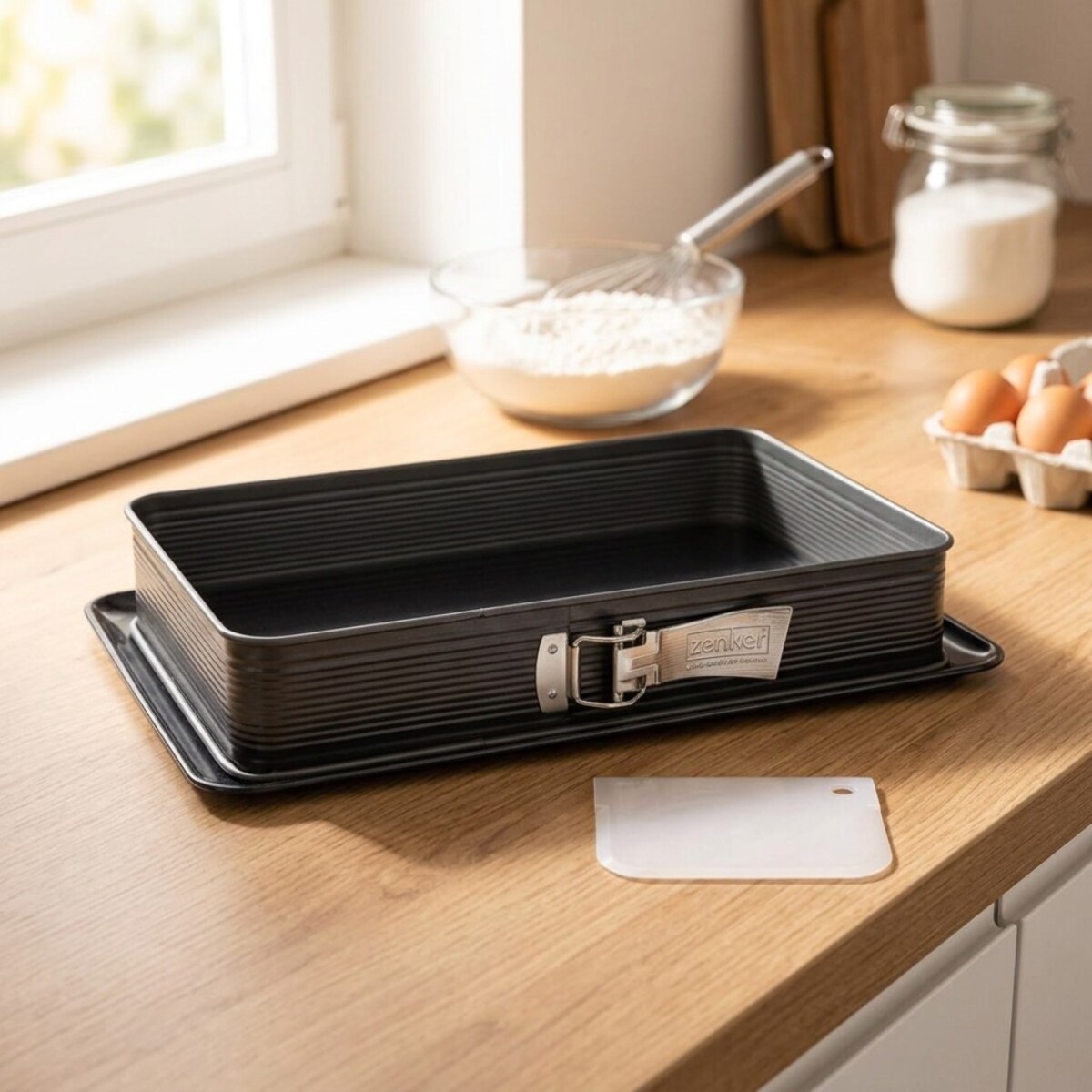 Moule à charnière rectangulaire en acier émaillé et sa spatule 42 x 29 cm Zenker Deluxe