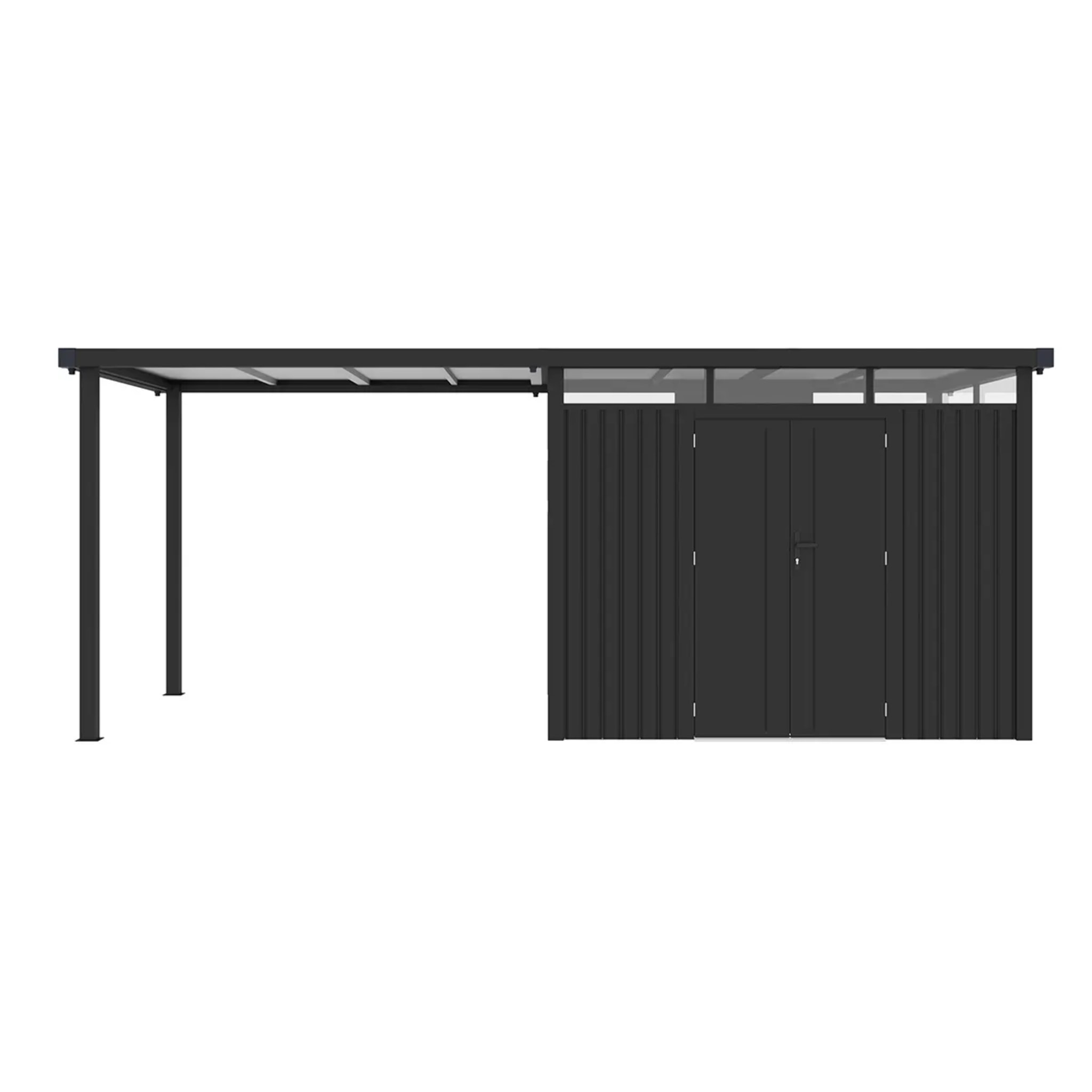 Abri de jardin métal anthracite 5.71 m² avec toit latéral – Idéal pour vélos et scooters