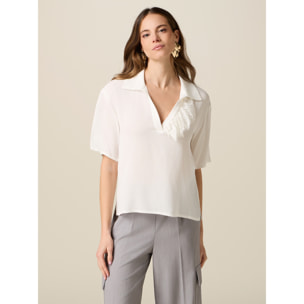 Oltre - Blusa a polo in tessuto crêpe - Bianco
