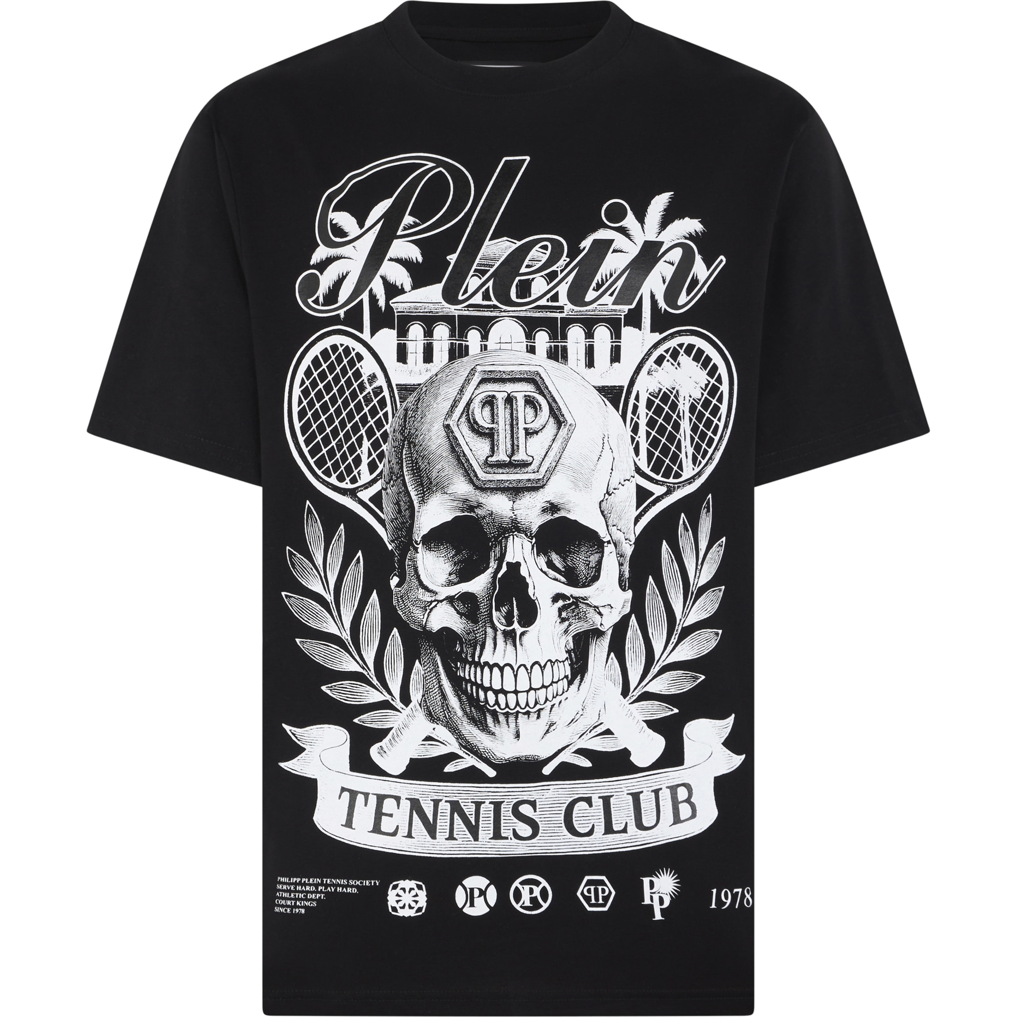 PHILIPP PLEIN Round Neck T-Shirt Skull Tennis Club
