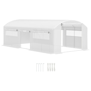 Invernadero de Exterior 6x3x2 m Invernadero de Túnel con 6 Ventanas de Malla Cubierta de PE Anti-UV y 3 Puertas Enrollables con Cremallera Invernadero para Jardín Patio Blanco