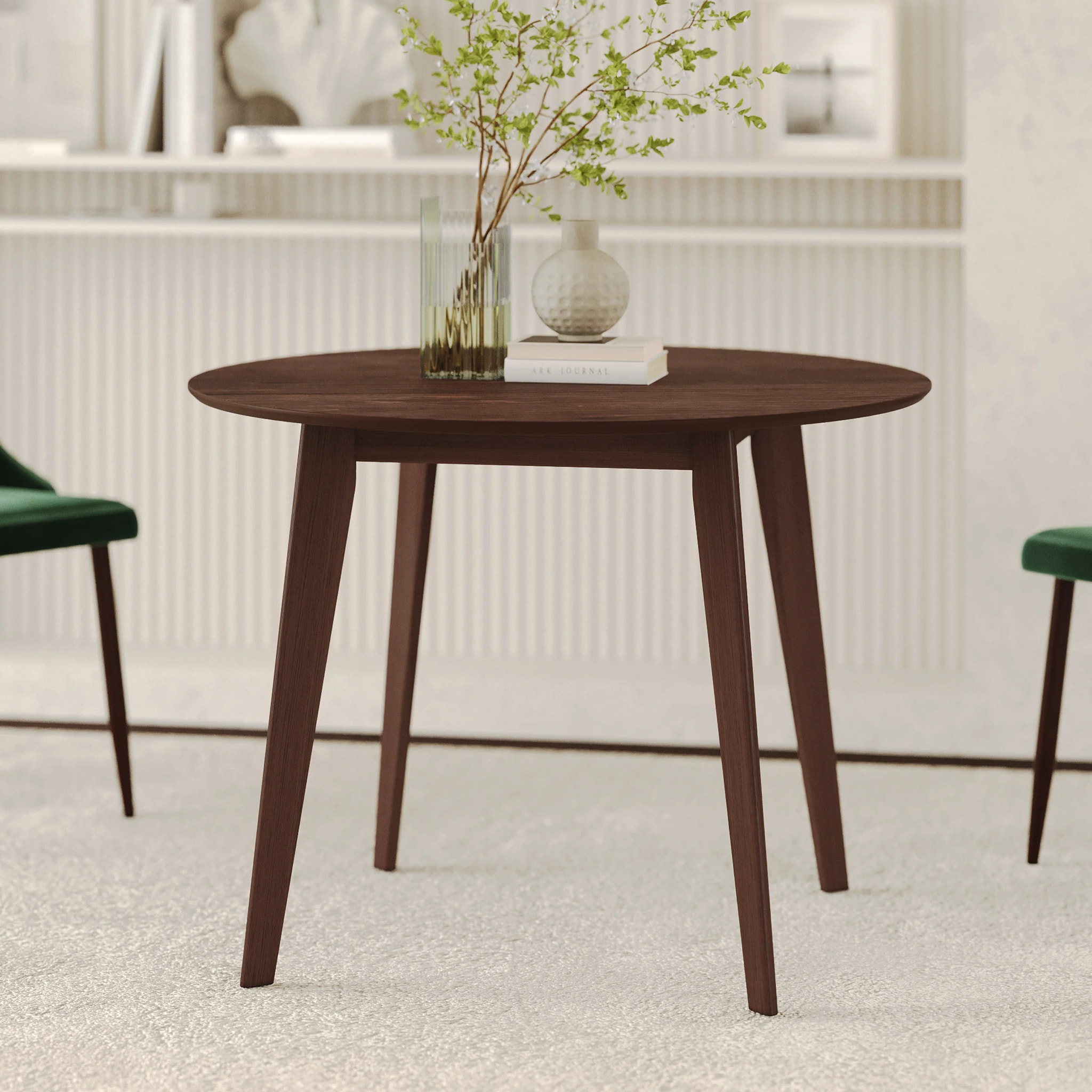 Table ronde 4 personnes en bois foncé D100 cm - Réno