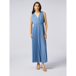 Oltre - Vestito lungo lurex plissé - Azzurro