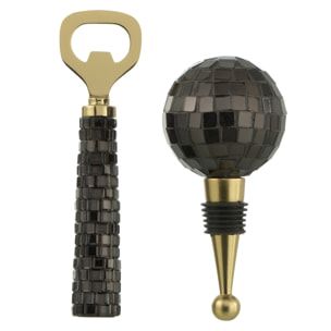 J-Line ouvre-bouteille + bouchon Mosaïque - verre - noir