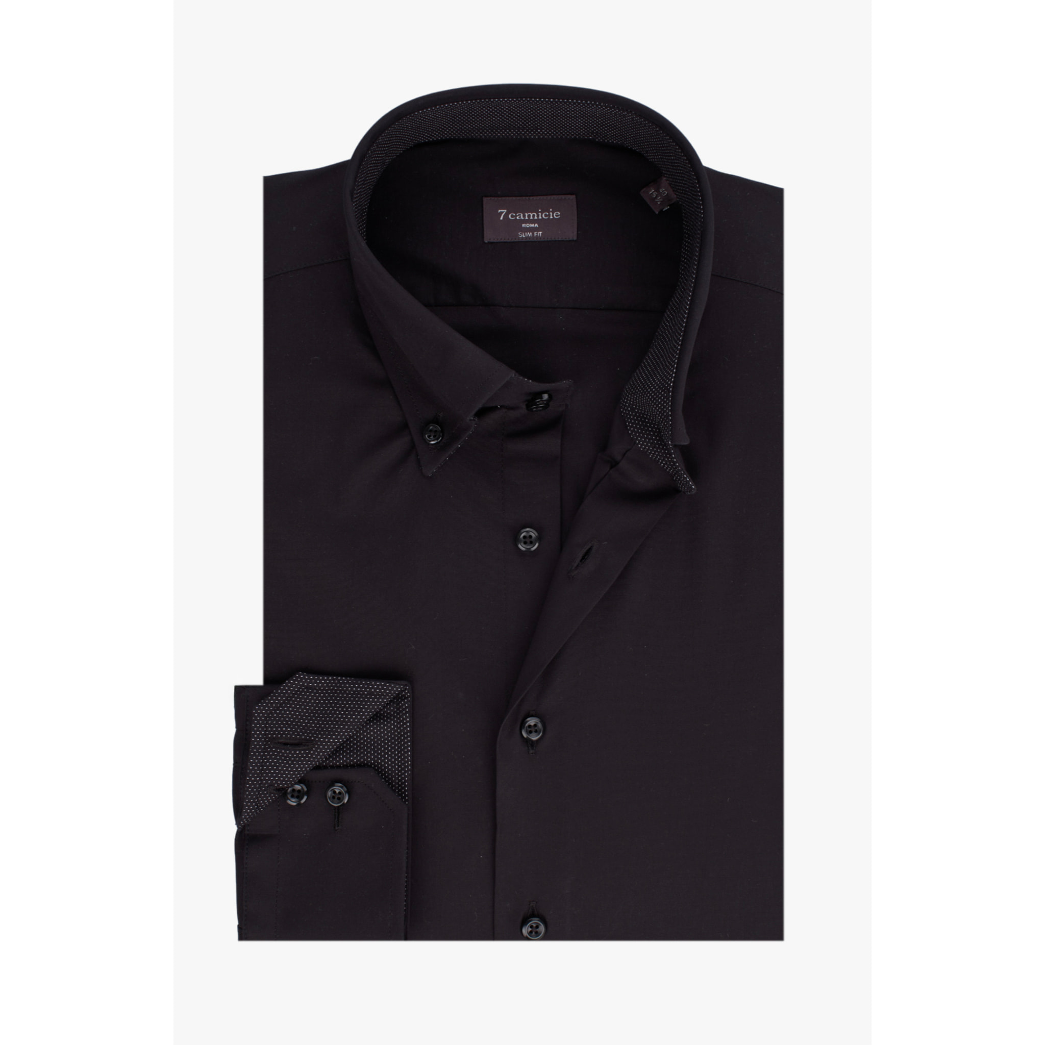 Camicia Uomo 2 Bottoni Button Down Slim Popeline Stretch Unito Nero