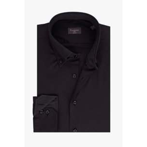 Camicia Uomo 2 Bottoni Button Down Slim Popeline Stretch Unito Nero
