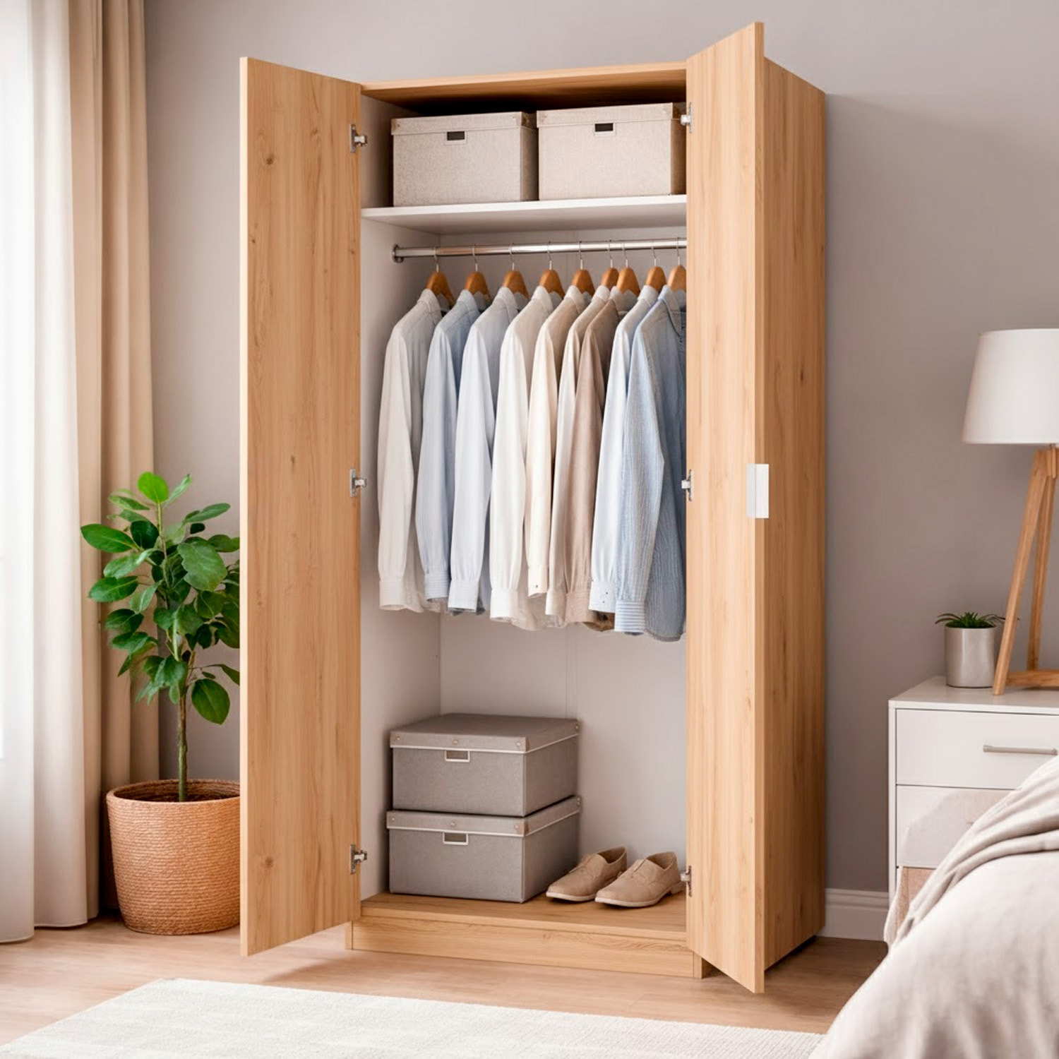 Armadio Guardaroba A 2 Ante Con Asta Appendiabiti E Ripiano Interno Mobile Armadio Salvaspazio Design Moderno Minimal 81 x 52 x 180 Cm Rovere Chiaro