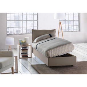 Letto singolo Evelyn, Letto contenitore con rivestimento in tessuto, 100% Made in Italy, Apertura frontale, con materasso Cm 90x200 incluso, Beige