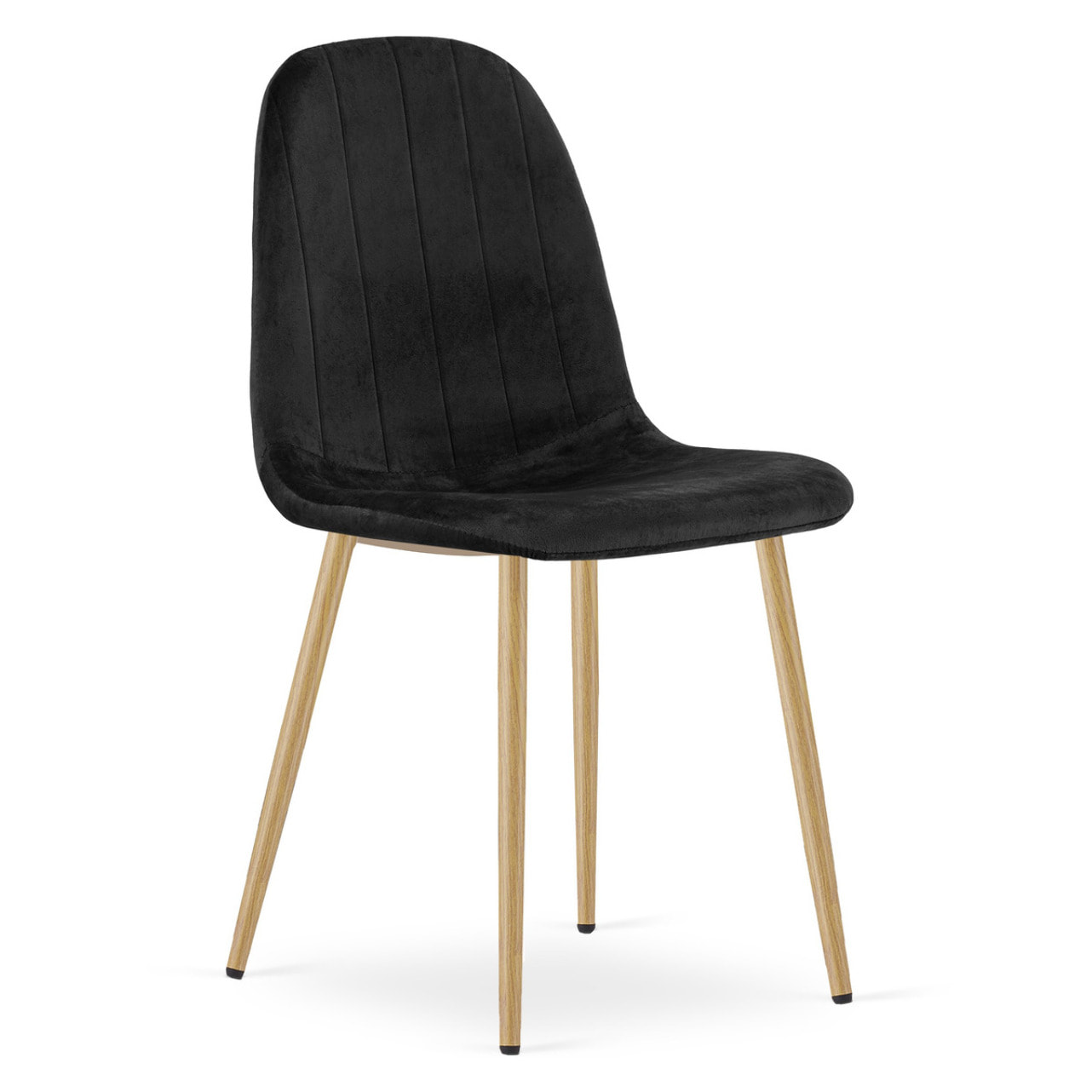 Sedia Padva in velluto nero con gambe effetto rovere