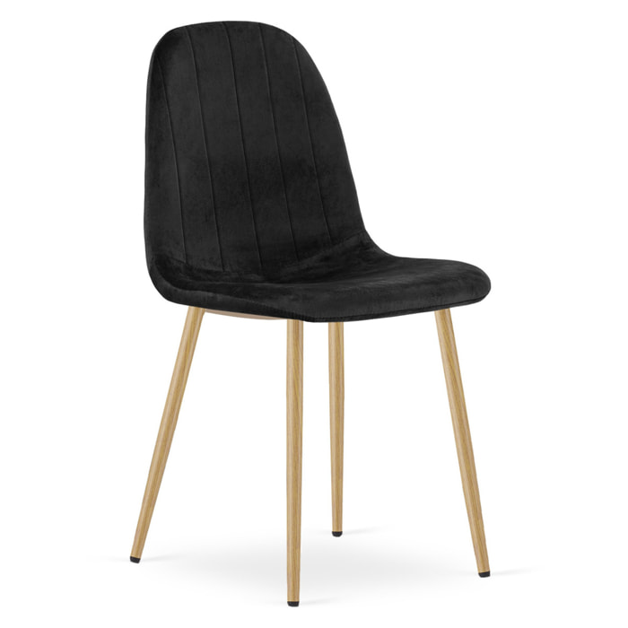 Sedia Padva in velluto nero con gambe effetto rovere