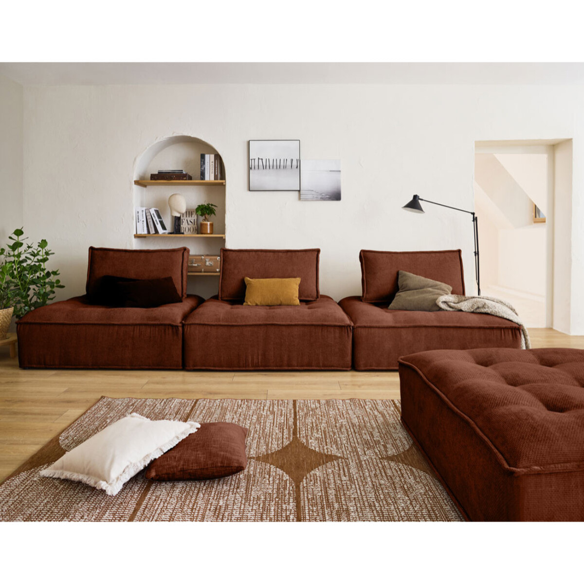 Marisol - pouf modulable - velours texturé - Terracotta