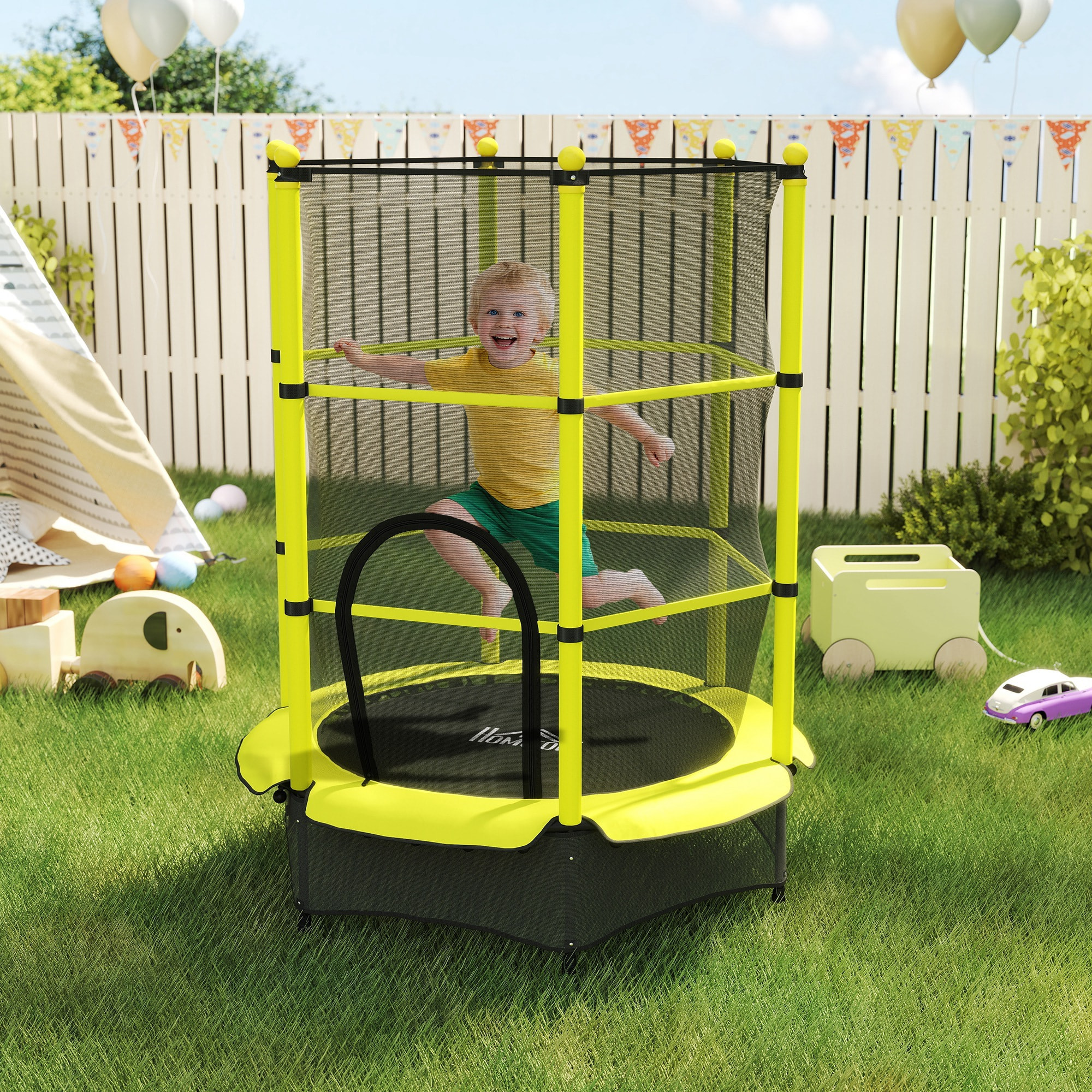 Cama Elástica Infantil Ø140 cm, Trampolín para Niños de 3-10 Años con Red de Seguridad y Marco de Acero, Carga 50 kg, para Interior y Exterior, Amarillo