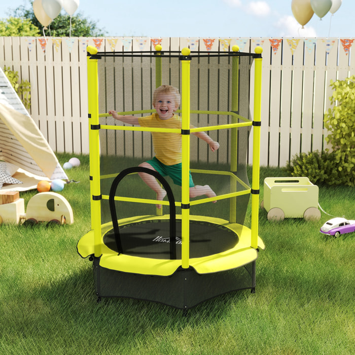 Cama Elástica Infantil Ø140 cm, Trampolín para Niños de 3-10 Años con Red de Seguridad y Marco de Acero, Carga 50 kg, para Interior y Exterior, Amarillo