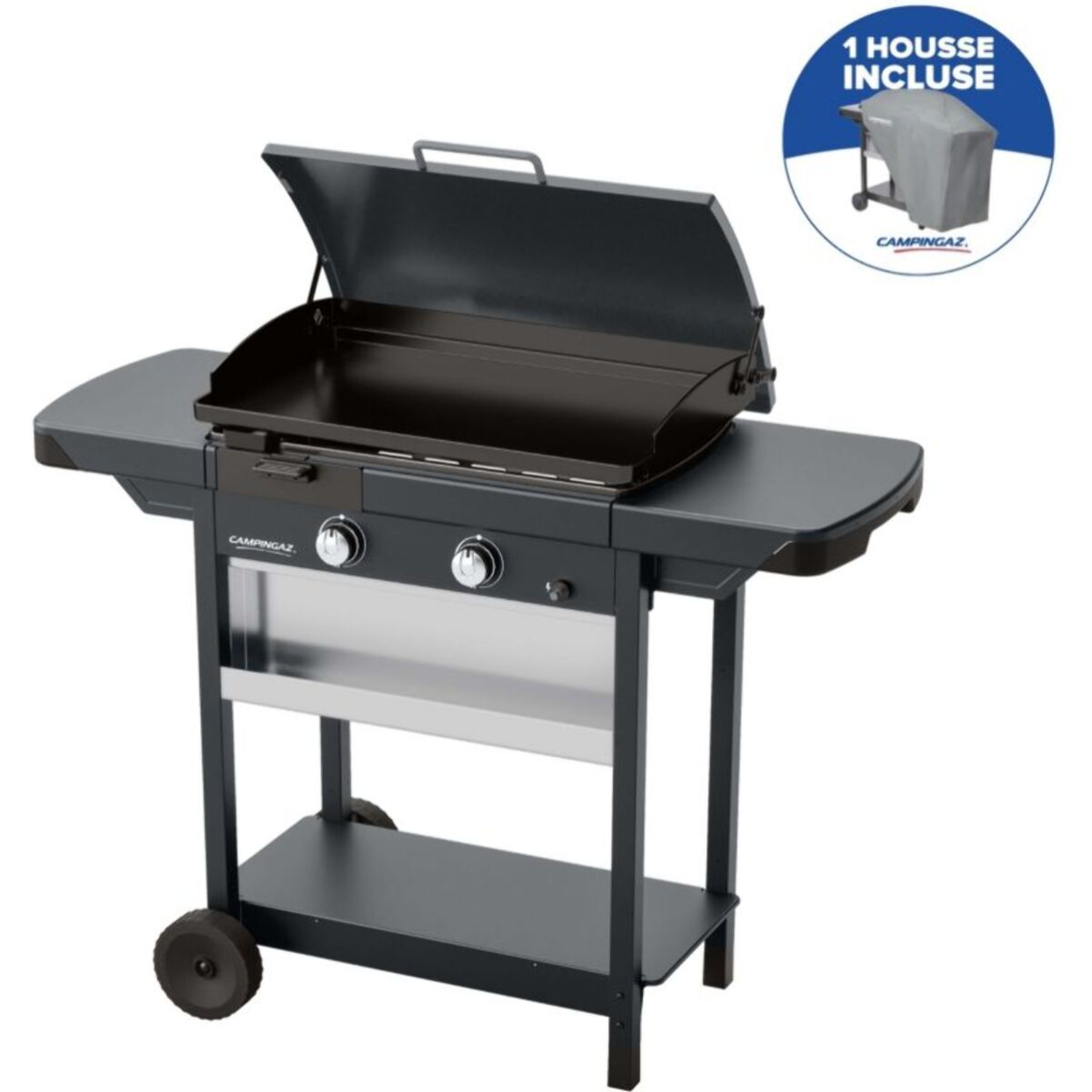 Plancha gaz CAMPINGAZ EX plus noir 2brûleurs sur chariot, 66x42cm + housse