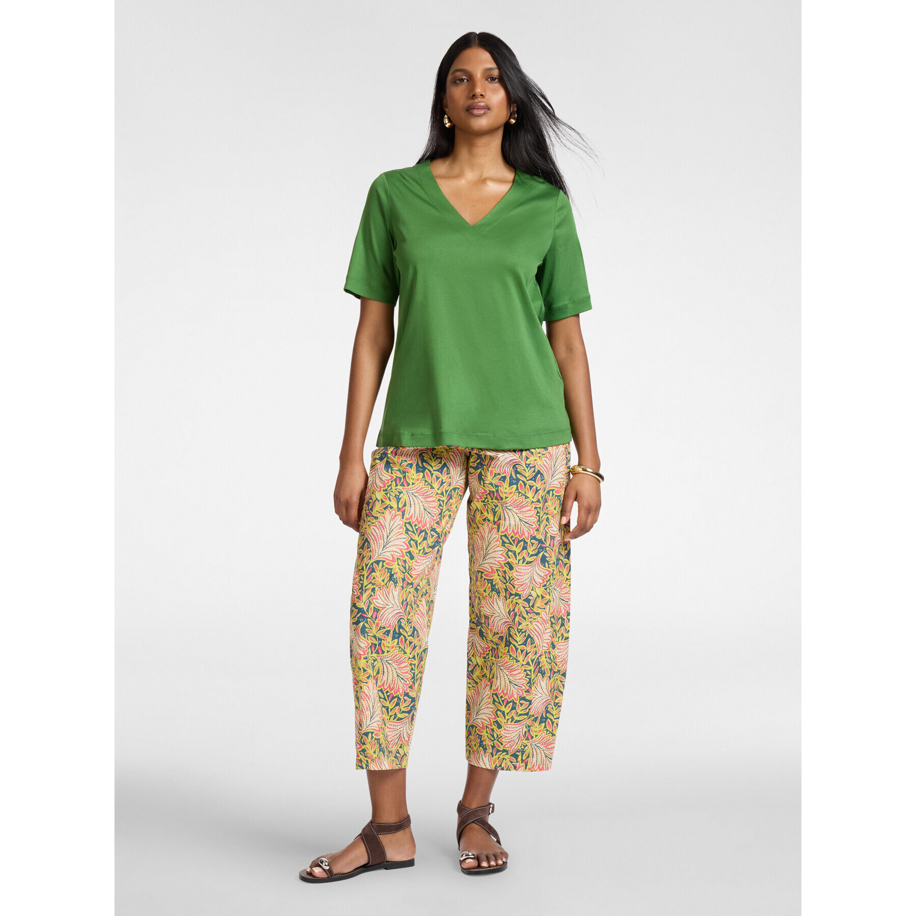 Elena Mirò - Camiseta de algodón con cuello en V - Verde