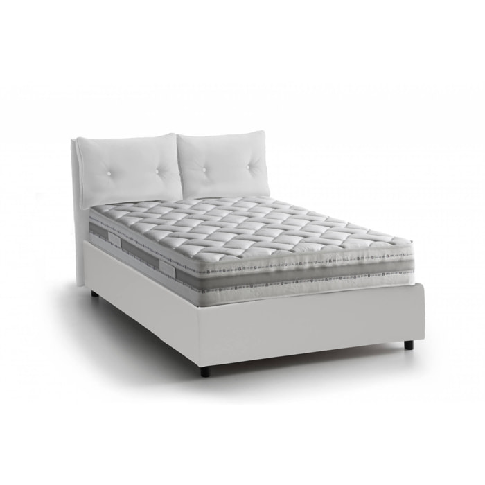 Letto singolo Arcisate, Letto contenitore con rivestimento in ecopelle, 100% Made in Italy, Apertura laterale, con materasso Cm 80x190 incluso, Bianco