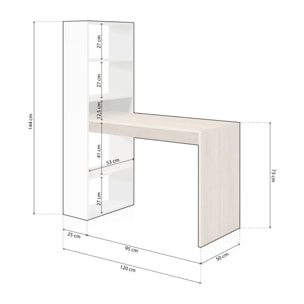 Mesa de escritorio con estantería Duplo Blanco Artik (Blanco Mate) - Roble Canadian