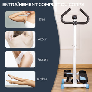 Stepper Fitness avec guidon ergonomique - écran LCD multifonction - résistance réglable - acier blanc bleu noir