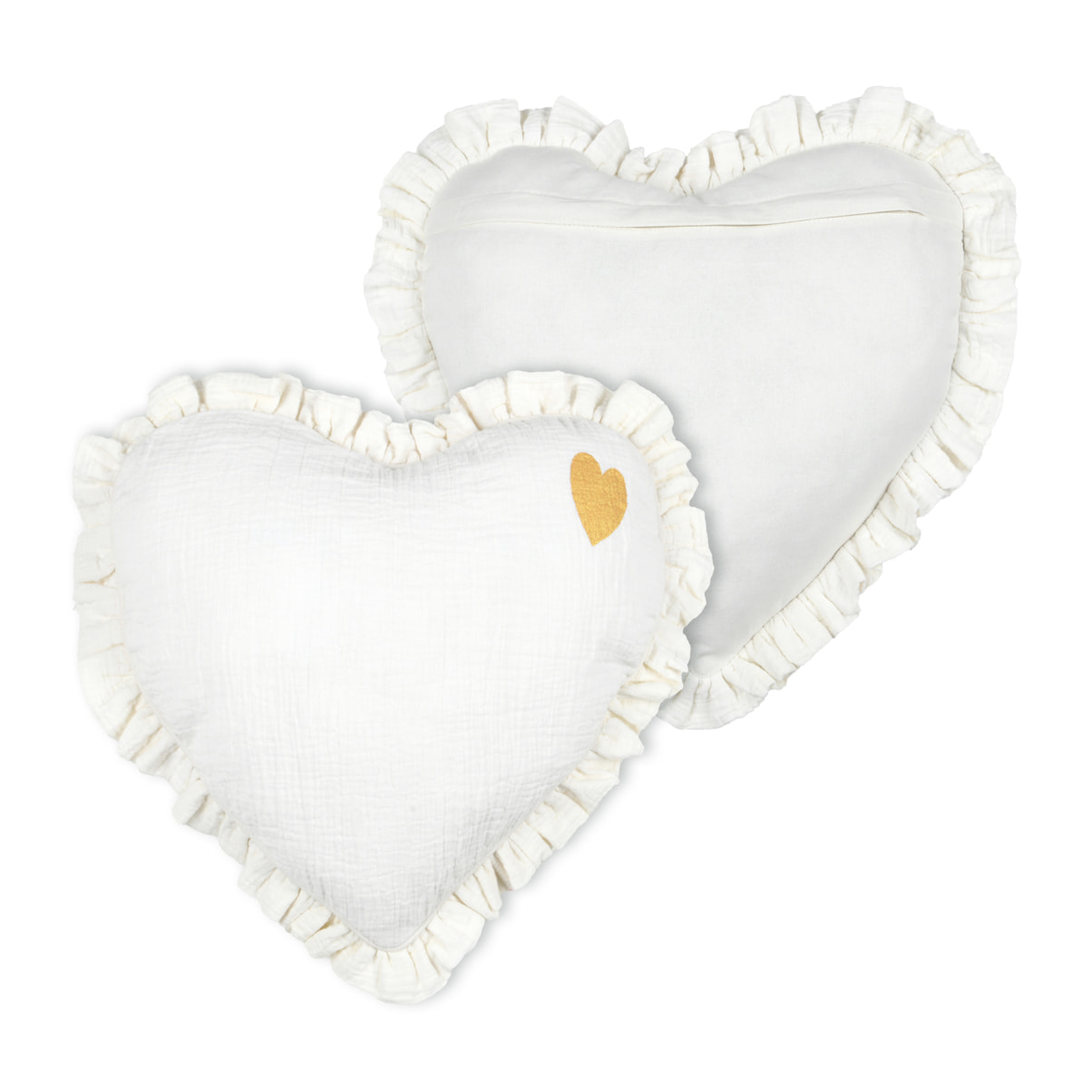 Coussin cœur en coton à volant froncé - Ecru