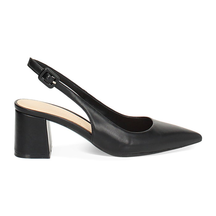 Décolleté slingback donna nere, tacco largo 6,5 cm