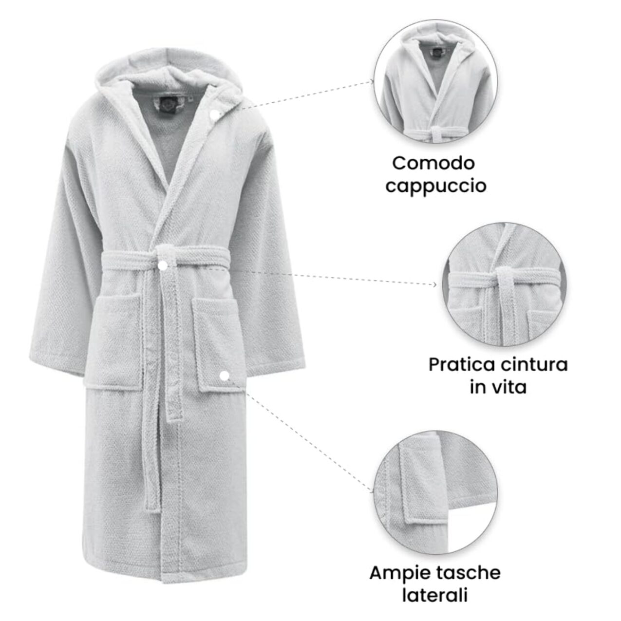 INTRECCI Accappatoio Bichicco in Spugna Tinta Unita Unisex Adulto in Cotone, Accappatoio in Cotone Asciugatura rapida con Tasche e Cappuccio