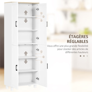 Buffet haut - armoire de cuisine - buffet cuisine vaisselier - 5 étagères - poignées métal noir effet bois clair blanc