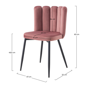 Lot de 2 chaises en velours rose et pieds en métal noir - Rosy