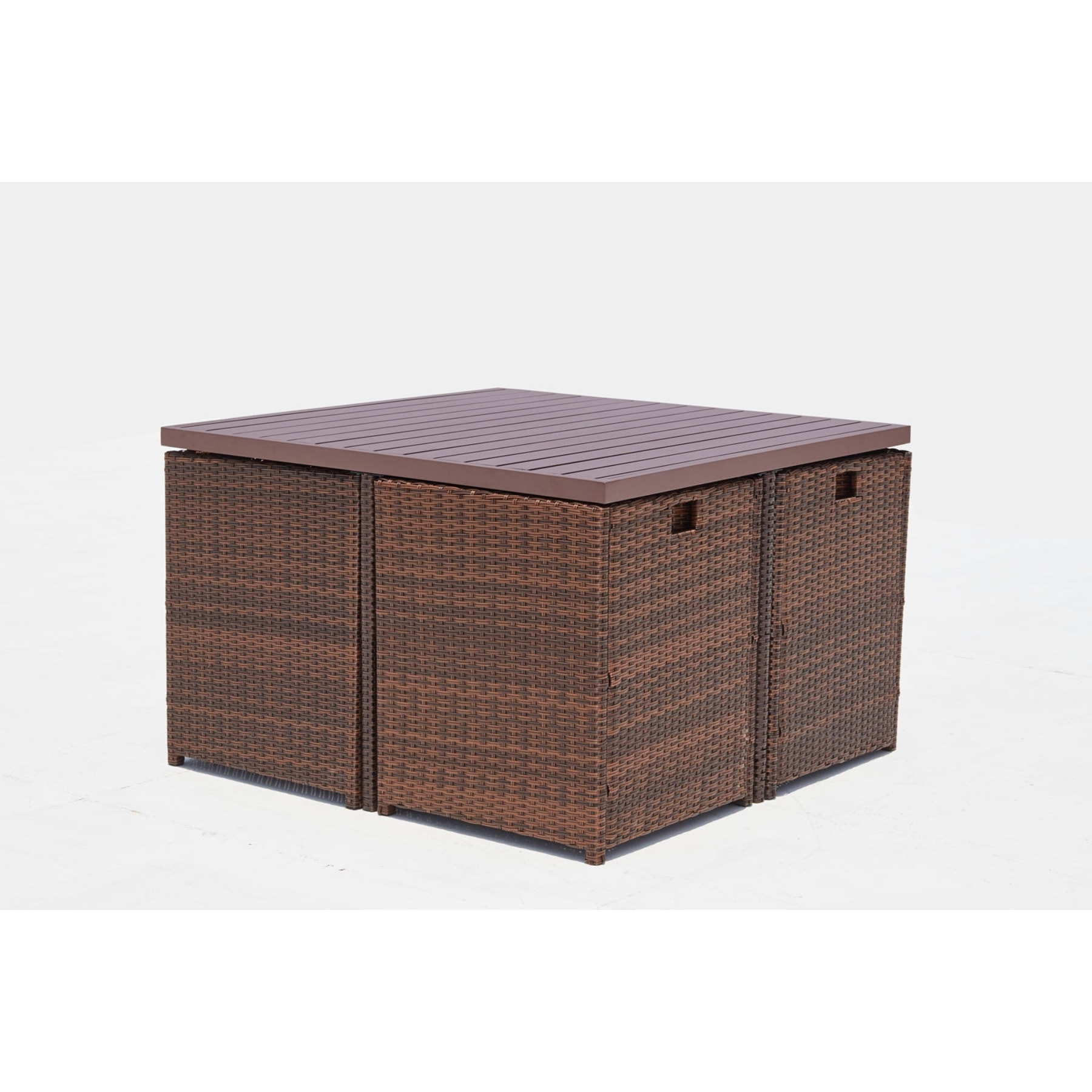 Table et chaise 8 places encastrables alu résine marron-blanc ABASA