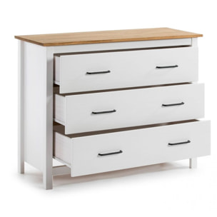 Cómoda de 3 cajones resistente y funcional en blanco y oak 100x80 cm Eira Blanco - Oak