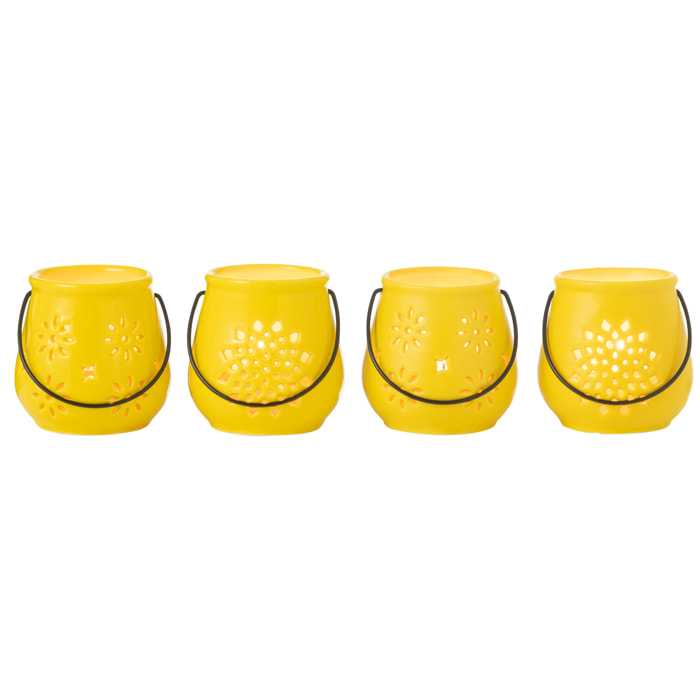 J-Line Photopohre Seau Motifs Porcelaine Jaune Assortiment De 4