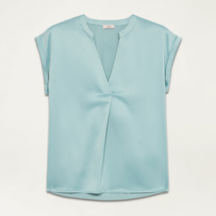 Oltre - Camiseta bimateria con escote de pico - Green Water