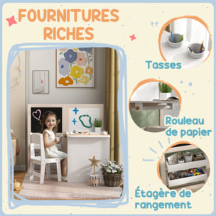 Ensemble table chaise tableaux pliables enfant multi-rangement MDF beige blanc