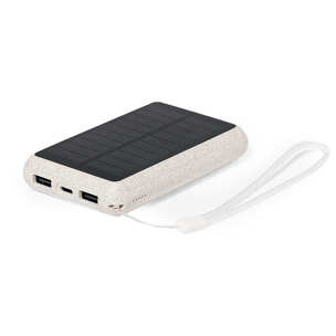 Power Bank solare natura grano di canna 5000 mAh. 2 uscite USB e 1 ingresso di tipo C. Tipo C