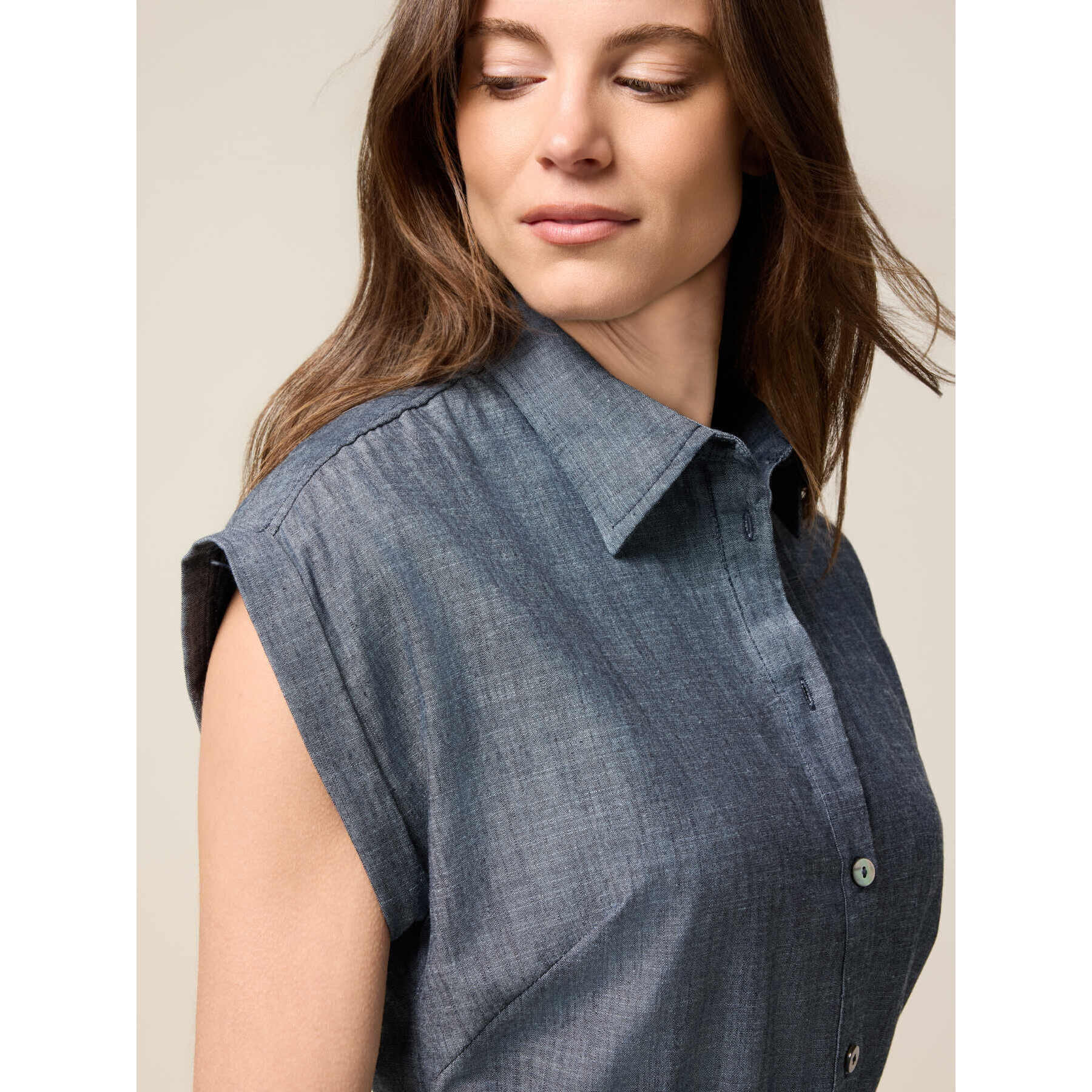 Oltre - Chemisier in tessuto misto lino effetto denim - Blu