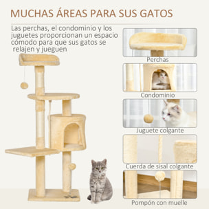 árbol para Gatos de Madera Felpa y Sisal 40x40x114cm Beige
