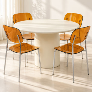 Ensemble table ronde 120cm et 4 chaises en résine acrylique ambre GLAM
