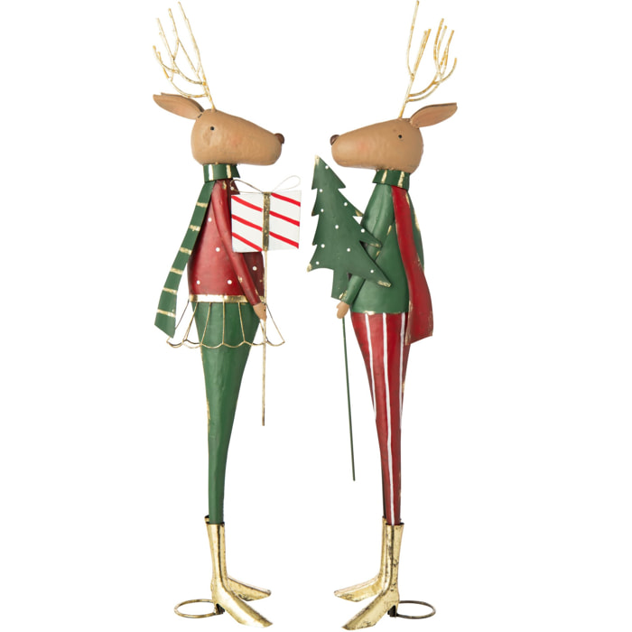 J-Line Renne pin et cadeau - métal - rouge Noël/vert foncé - assortiment de 2